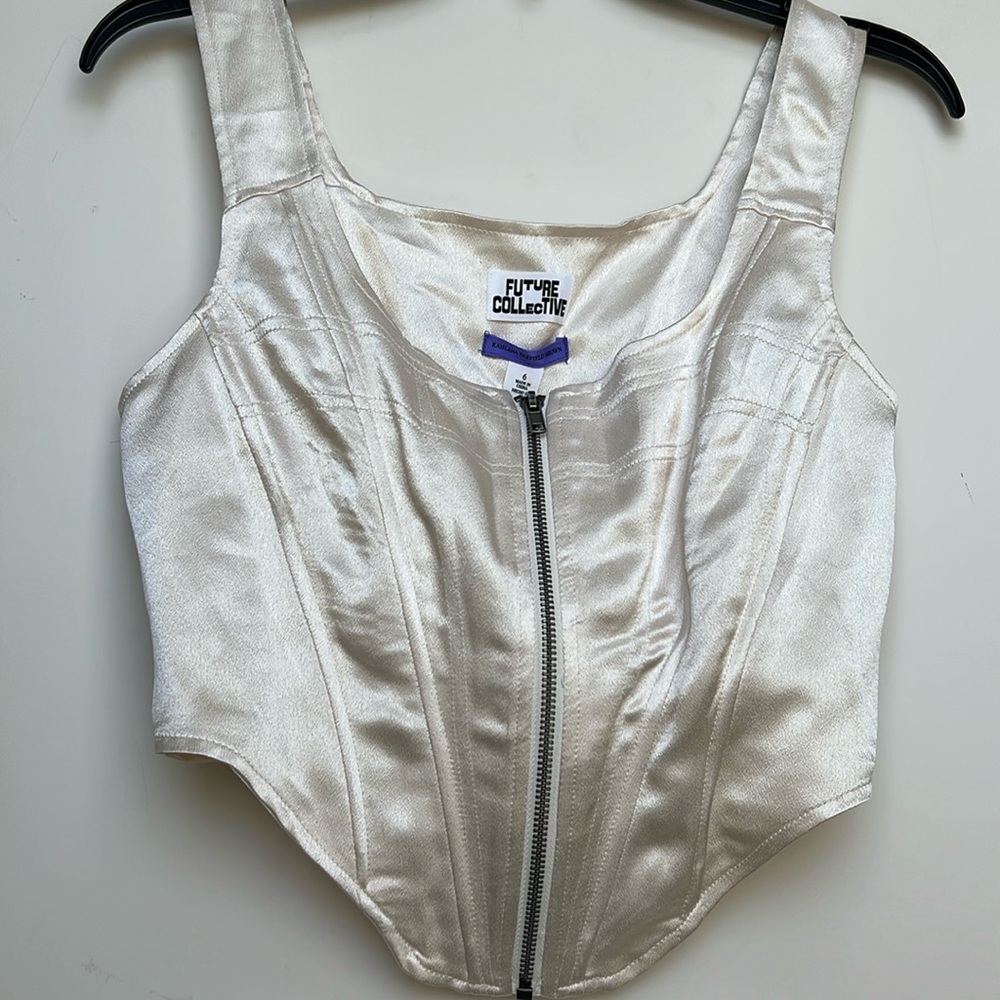 Future Collective Kahlana Barfield Brown Cream Corset Top NWT